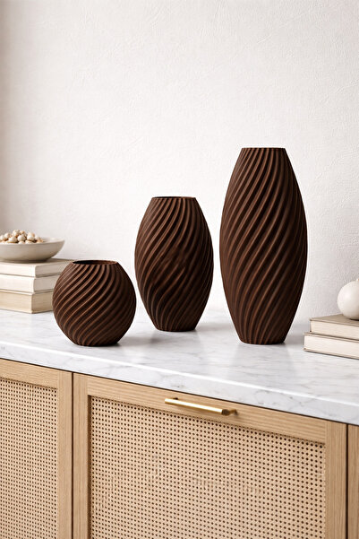Leerybee 3’lü Dekoratif Vazo Seti – 3D Baskı Modern Minimal Vazo | 18-13-8 Cm