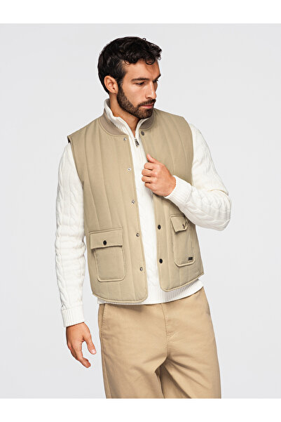 OMBRE Men's Elegant Quilted Vest OM-JAVJ-0323 Warm green