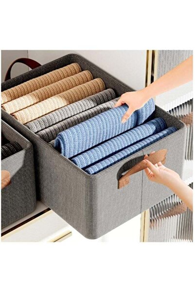 ULHYC Grey Fabric Storage Bins with Leather Handles, Foldable Closet Organize...