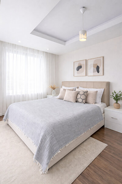 Ascotton 100% قطن قماش موسلين ثلاثي الطبقات غطاء سرير – 200x220 سم (رمادي)