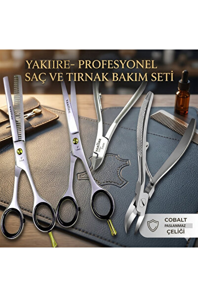 yakiire SolingCobalt Profesyonel 4'lü Bakım Seti: Kuaför, Seyreltme Makası, Manikür & Tırnak Pensi
