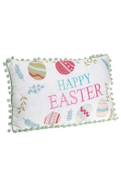 OEM White Decorative Pillow with Spring Embroidery & Easter Eggs 50x30cm