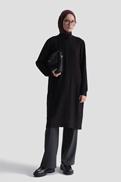 Armine Fermuarlı Uzun Tunik Siyah