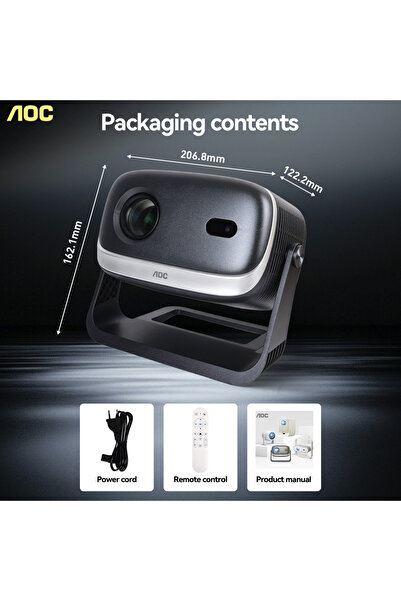 Aoc Portable Cinema Projector, 720P 8000 Lumen 4K Support, WiFi 6 Android 12 ...