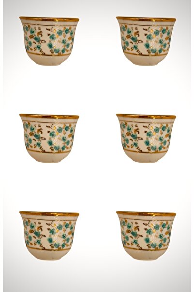 DUKKANI ISTANBUL Porcelain Gawa Coffee Cup Set for 6 People, Mine Turquoise M...