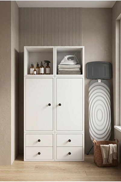 FOR WOMAN DESİGN Ahşap Çok Amaçlı Çamaşır Dolabı Modern Düzen Depolama Ünitesi