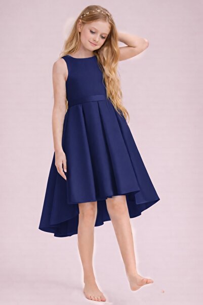 NSMLİFE Rochie asimetrică scurtă, elegantă, de culoare bleumarin, pentru fete...