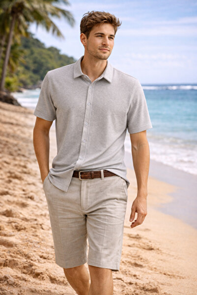 Maccali Men's Daily Trend Premium Gray Linen Shirt