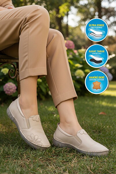 AYAKMOD Premium Beige Genuine Leather Anatomical Lightweight Flexible Women's...