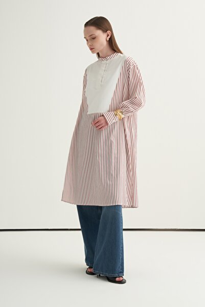 EBU Prive Γυναικείο τουνίκ με γιακά σε αντίθεση, μπορντό ριγέ