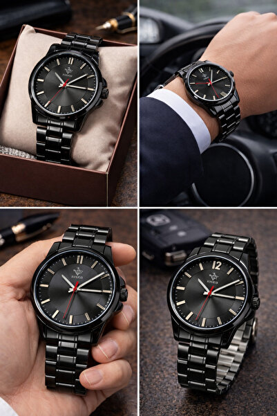 SPOLO Erkek Kol Saati Siyah Metal Kordon Analog Quartz Modern Tasarım