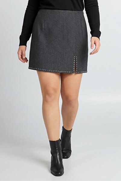 SANDRO Women Rhinestone Slit Mini Skirt, Grey