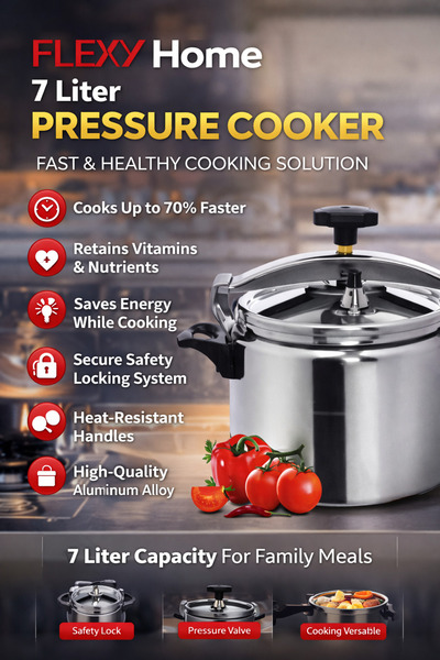 flexy طنجرة ضغط منزلية سعة 7 لترات - طنجرة متينة مصنوعة من سبائك الألومنيوم ل...