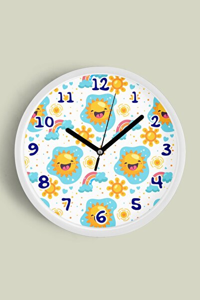 JHAAR Ceas de perete drăguț pentru camera copiilor cu soare și curcubeu - 30 ...