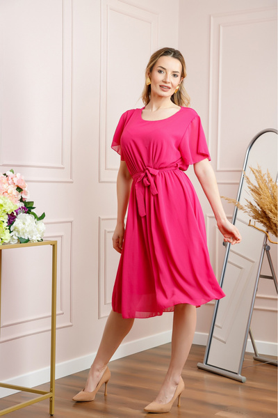 OEM Cyclamen pink chiffon dress with drawstring waist