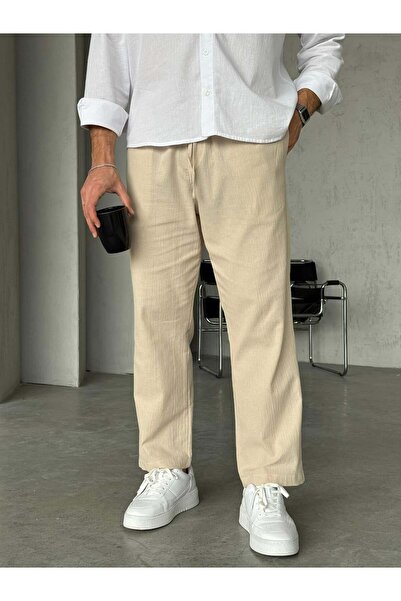 FO4RBS Krinkıl Kumaş Baggy Pantolon - Krem