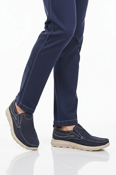 AYAKMOD Premium Navy Blue Nubuck Γνήσιο Δέρμα Ανατομικό Ανδρικά παπούτσια cas...