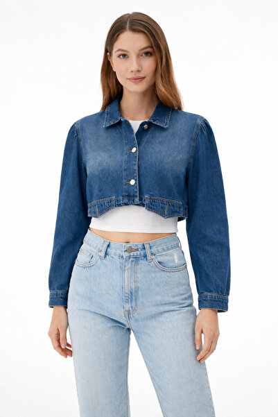 Polo State Jachetă de damă crop denim Jachetă scurtă din denim albastru spălat