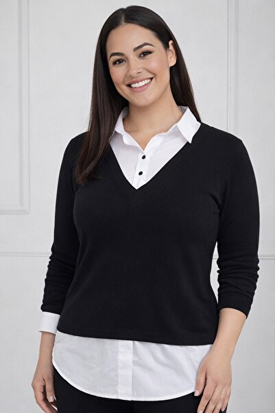 By Saygı Women's Shirt Detailed Large Size Stretch Fabric Blouse