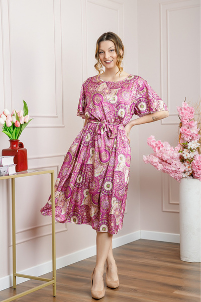 OEM Rochie fuchsia cu imprimeu mandala și mâneci cu volane
