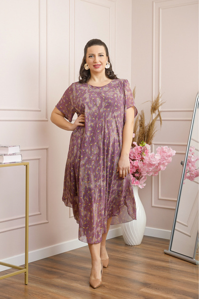 OEM Chiffon dress with asymmetrical hem and lilac floral print