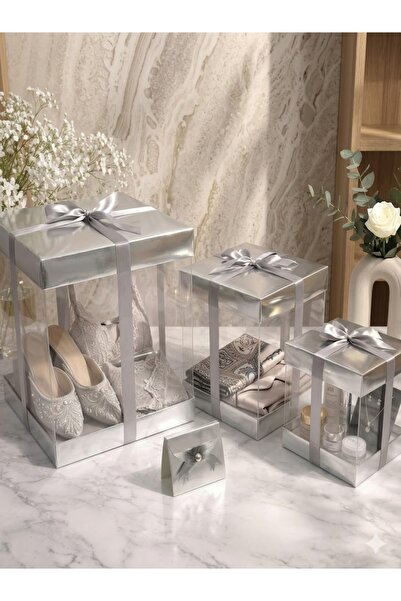 Duru Çeyiz Sandıkları Lüks Şeffaf Asetat Hediye ve Bohça Kutusu - 3’lü Set