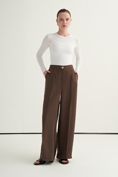 EBU Prive Pantaloni Palazzo cu nervuri modal pentru femei, maro