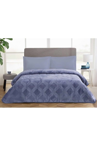 Özdilek Trendy Embos Çift Kişilik Battaniye (220x240)-Art Deco Gök Mavi