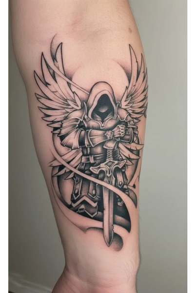 Tattoo Gerçekçi 3D Savaşcı melek ve Kılıç realistic model geçici kol bacak ge...