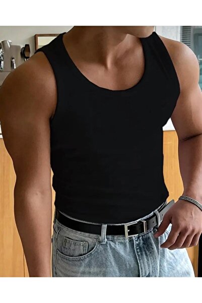 Livik Men's Halter Neck Slimfit Corded Fabric Stretch Fabric Sports Tank Top