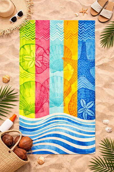Piloji Starfish and Oyster D Patterned Beach Towel - 75X150 cm Multicolor Ç S...