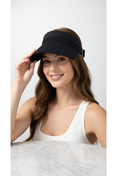 Mollycrush Women's Black Straw Sun Visor Hat |   Elastic Beach Hat
