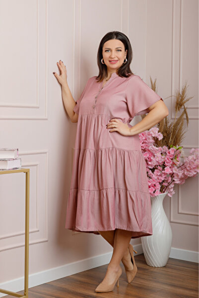 OEM Rochie satinată cu volane - roz