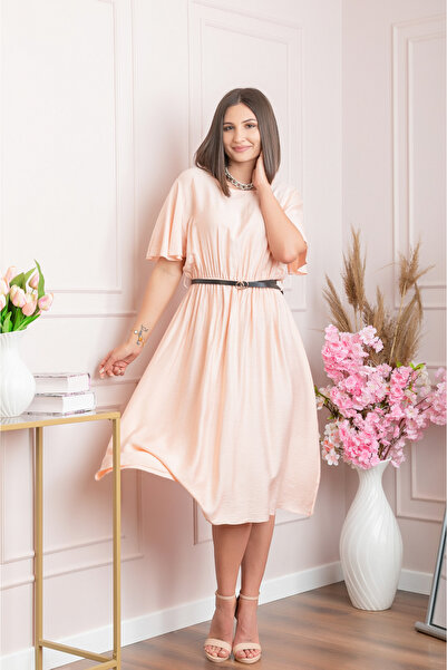 OEM Elegant pastel pink dress with butterfly sleeves