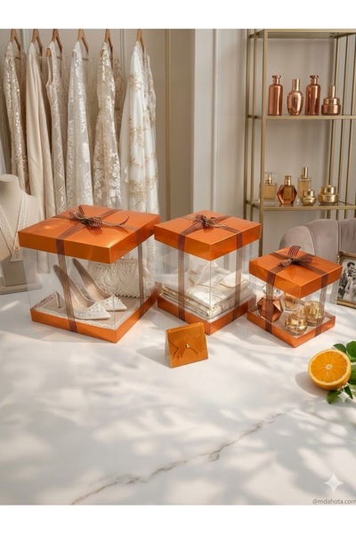 Duru Çeyiz Sandıkları Lüks Şeffaf Asetat Hediye ve Bohça Kutusu - 3’lü Set