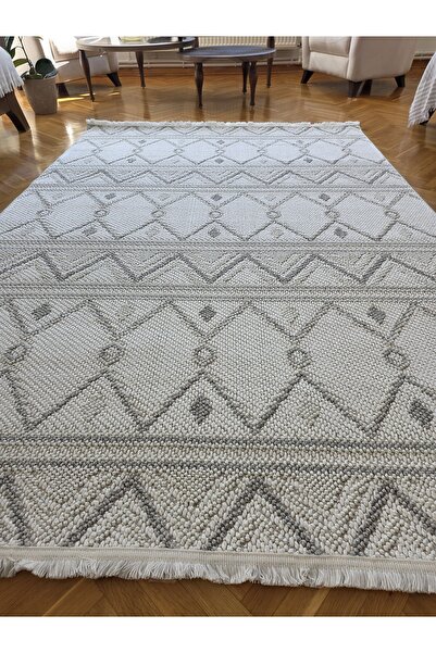ANUTYA HOME Enjoy 0160A Krem Gri İskandinav Sisal Bukle Yumuşak Özel Ölçü Sal...