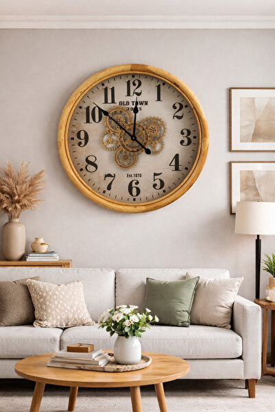 ACAR Dekoratif Çarklı Bambu Duvar Saati - 62 cm