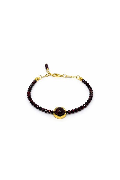 Agatella Tasarım Garnet Stone Steel Bracelet – Natural Garnet Faceted Cut Bur...