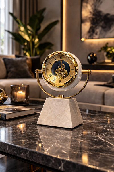 Vinner Axis Marble Dekoratif Mermer Kaideli Gold Mekanik Masa Saati Modern Of...