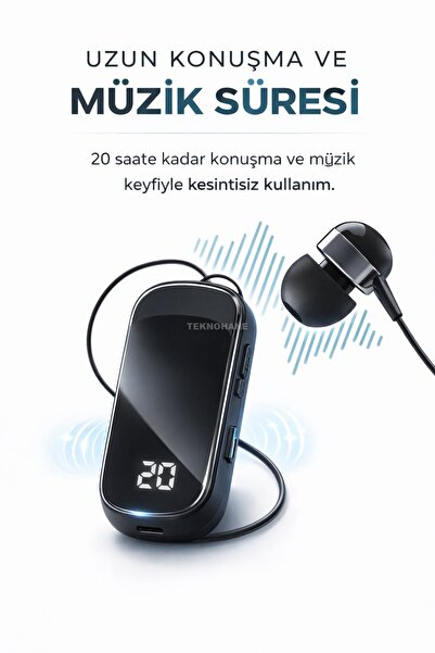 TEKNOHANE Makaralı Kulaklık Bluetooth 6.0 Titreşimli Hızlı Şarjlı 20 Saat Konuşma