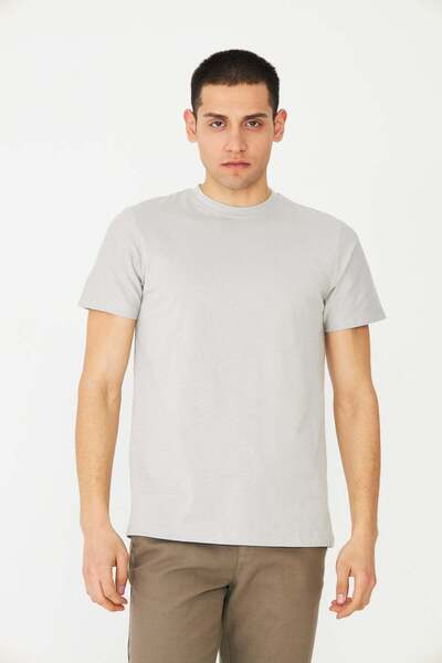 White Stone Gray Basic Crew Neck Men's T-Shirt