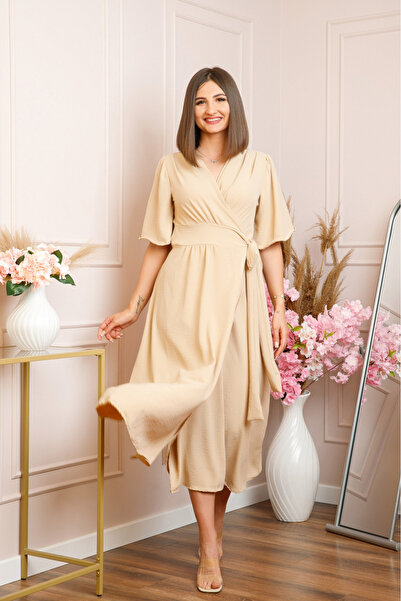 OEM Rochie Lara petrecuta cu maneci scurte - Crem