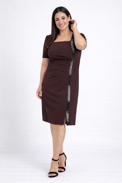 By Saygı Rochie scurtă dublă pentru femei, cu decolteu pătrat dungi și cu căp...