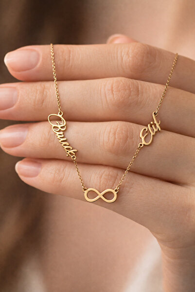 Auryne Jewelry 925 Ayar Gümüş Kişiye Özel İki İsimli Sonsuzluk Kolye (Kişiye ...
