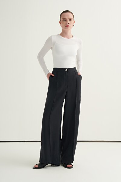 EBU Prive Γυναικείο παντελόνι Palazzo Modal με ραβδώσεις, μαύρο