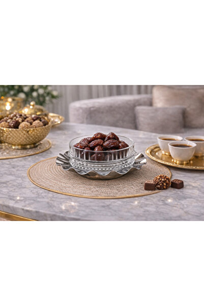 Dania ✨ Elegant glass serving bowl with a stainless steel base – 14 cm diamet...