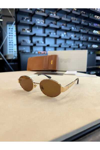 Bubbleatelier Brown Glass Detail Gold Sunglasses