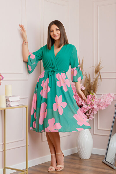 OEM Rochie elegantă din șifon cu imprimeu floral verde