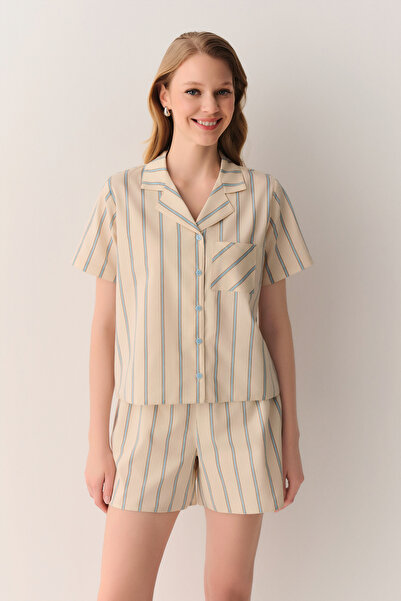 SUWEN Sugar Shirt Collar Shorts Pajama Set