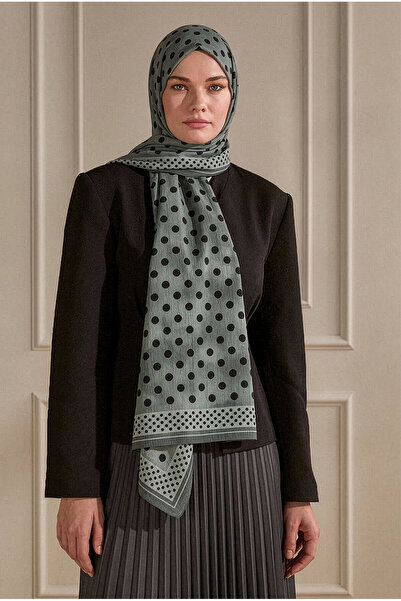 SilkTouch Smoked Bordered Polka Dot Patterned Kraş Shawl
